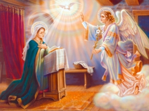 Pintura aerografo anuncación de la Virgen María